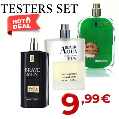 JFenzi Tester Set: Brave, Lasstore Enessence, Ardagio Aqua Classic - Aktionsangebot Herrenndüfte Tester – 3x ca. 50 ml