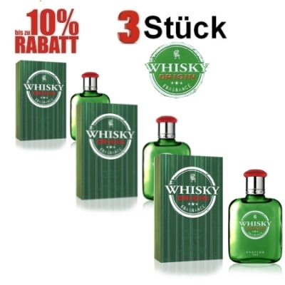 Evaflor Whisky Origin - Eau de Toilette fur Herren 100 ml, 3 Stuck